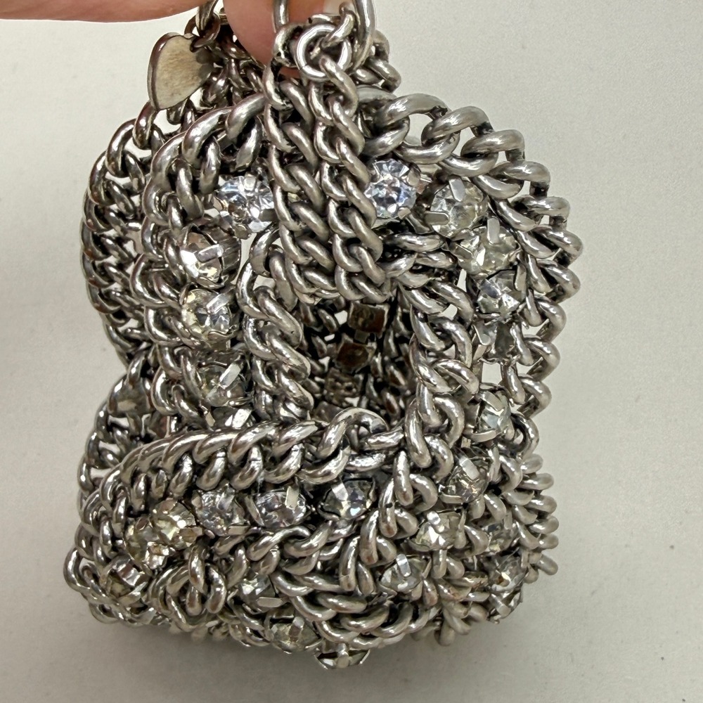 Stella & Dot Petra Braided Rhinestone Bracelet Chunky‎ Chain Sparkle Silver Tone - Picture 2 of 10